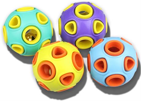 Dog Balls with Bell Sound, [4 Pack] Rubber Bouncy Fetch Ball for Puppies Small