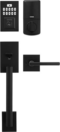 Weiser Matte Black Front Door Lock and Handle Set, SmartCode Keypad Door