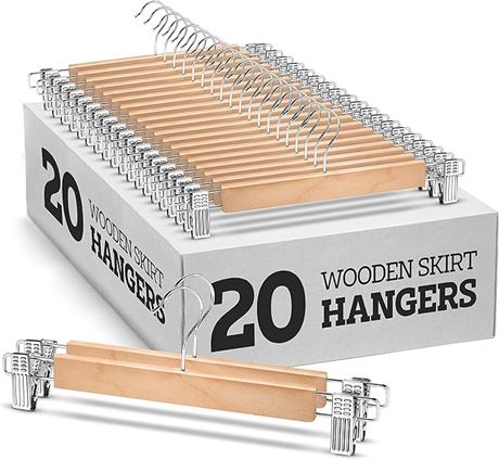 High-Grade Wooden Pants Hangers with Metal Clips 20 Pack Grip Clip Pants Hanger