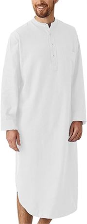 3XL - SEAUR Mens Nightshirts Long Sleeve Sleepwear Cotton Henley Shirts Kaftan