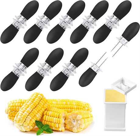 18 Pcs Stainless Steel Corn Cob Holders with Silicone Handle(Black)