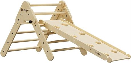 BanaSuper Foldable Pikler Triangle Climber with Ramp 2-in-1 Wooden
