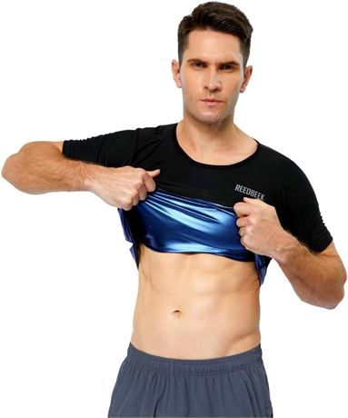 XL - REEDBEEK Men's Sauna Suit Shirt/Vest Waist Trainer Heat Trapping Sweat