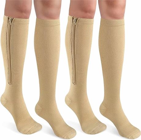 3XL - CASMON 2 Pairs Zipper Compression Socks for Women & Men,15-20 mmHg
