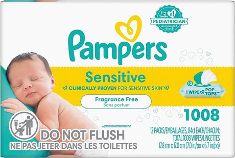 12X Pop-Top Packs Pampers Baby Wipes Sensitive Perfume Free, 1008 Count