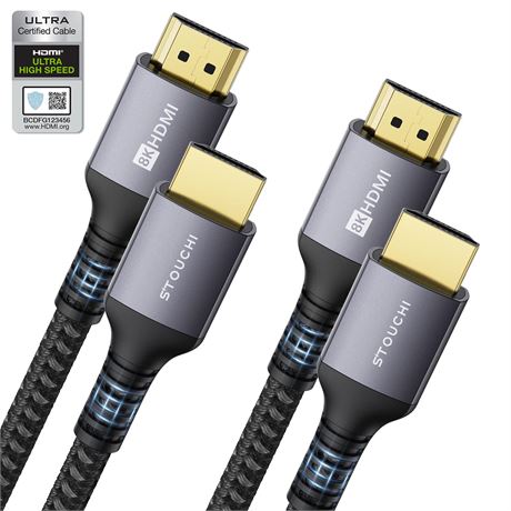 8K HDMI Cables 2-Pack 6.6FT, Stouchi (Certified) 48Gbps Ultra High Speed HDMI 2.