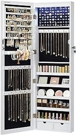 SONGMICS 6 LEDs Mirror Jewelry Cabinet, 47.2-Inch
