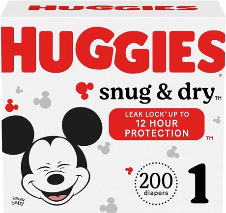 Diapers Size 1 - Count 200 - Huggies Snug & Dry Disposable Baby HUGGIES Diapers
