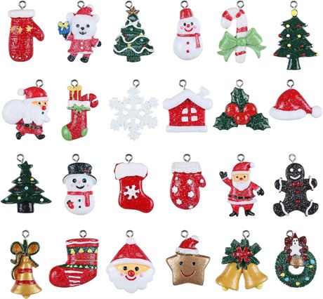 GWHOLE 24 Pcs Christmas Pendant Charm Mini Christmas Tree Ornaments