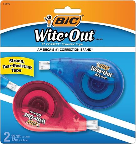 BIC Wite-Out Brand EZ Correct Correction Tape, 39.3 Feet, 2-Count Pack of White