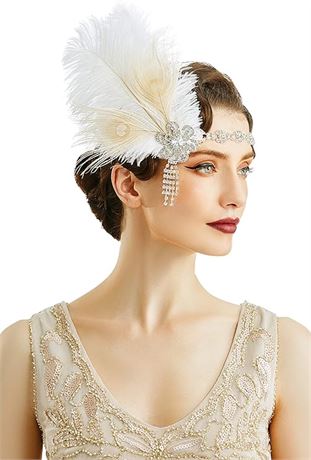 BABEYOND 1920s Flapper Headband Roaring 20s Great Gatsby Headpiece with Peacock