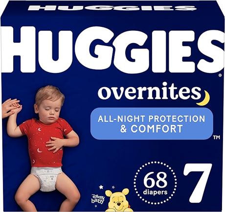 Size 7 HUGGIES Overnight Diapers (41+ lbs), 68 Ct, Huggies Overnites Nighttime