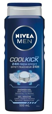 500ml, NIVEA Men Cool Kick 24H Fresh Effect Shower Gel for Men
