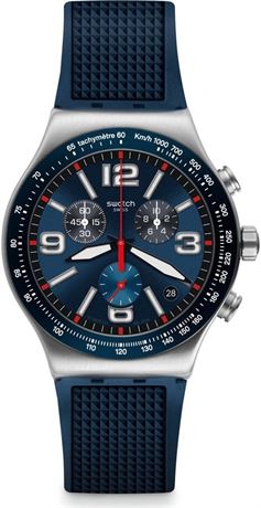 Swatch 1901 Irony Stainless Steel Quartz Rubber Strap, Blue, 21 Casual Watch