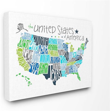 Stupell Industries brp-2106_cn_16x20 United States Map Colored Typography