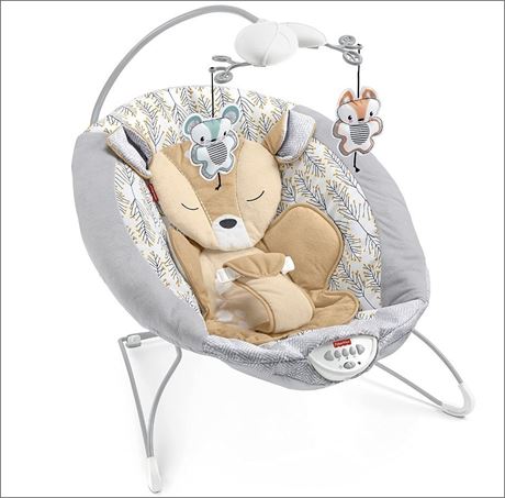 Fisher-Price Fawn Meadows Deluxe Bouncer, portable infant seat with music