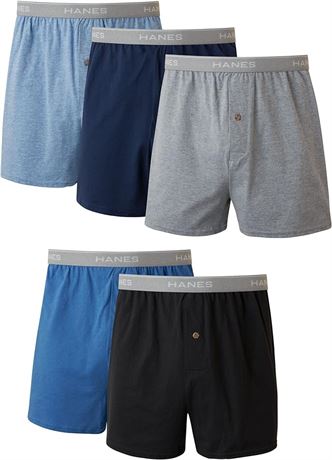 MED - Hanes Mens 5-Pack Knit Boxers - Exposed Waistband