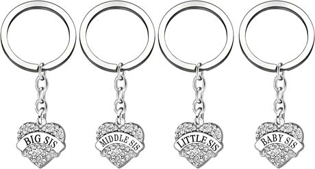 4pcs Women Girl Gift Big Middle Little Baby Sister Love Heart Pendant Key Chain