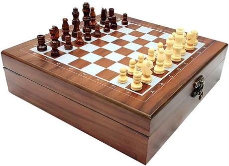 Chess Board Set Chess 4-in-1 Set, Wooden Chess Poker Dice Domino