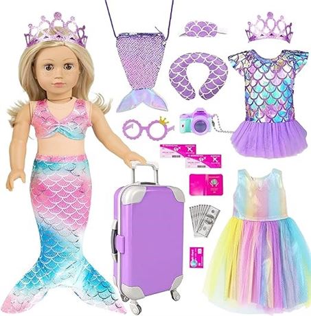 Ebuddy Mermaid 18 inch Doll Clothes and Doll Accessories Case Luggage Travel