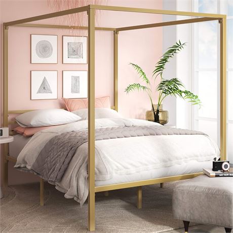 Queen, ZINUS Patricia Gold Metal Canopy Platform Bed Frame/Mattress Foundation