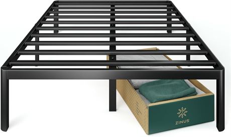 Queen Zinus Bed Frame – Van 16 inch Bed Frame with Steel Slat Support