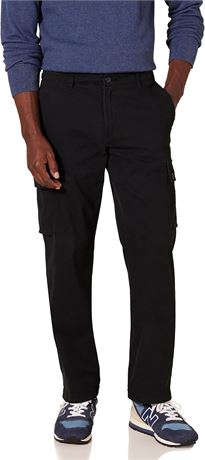 54Wx28L  Essentials Men's Straight-Fit Stretch Cargo Pant, Black