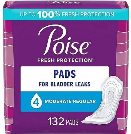 Poise Incontinence Pads & Postpartum Incontinence Pads 132 Count (2 Packs of 66)