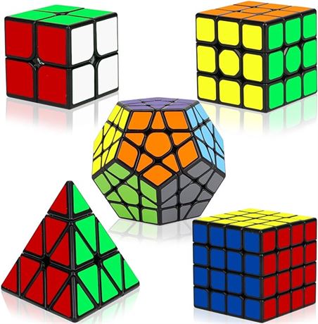 5 Pack Speed Cube Set, Aitey Qiyi Magic Cube Bundle 2x2 3x3 4x4 Pyramid Megaminx