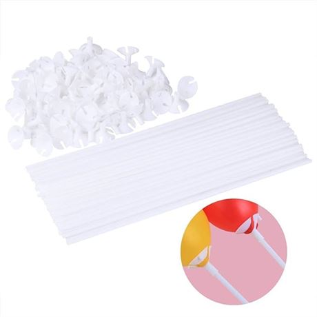 200 Pieces White Plastic Balloon Sticks Holders and Cups for Party and Wedding