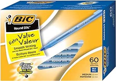 BIC Round Stic Xtra Life Ballpoint Pens, Medium Point (1.0mm)