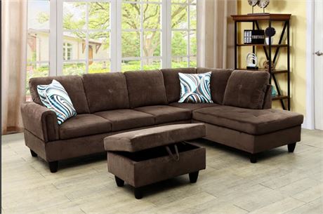 Upholstered L-shaped Sofa With Chase by Lifestyle Furniture, Brown