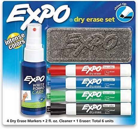 Expo Low-Odor 6-Piece Dry Erase Marker Set, Chisel Tip, Assorted Colors