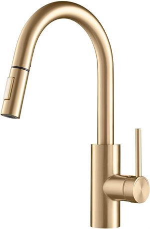 KRAUS Oletto™ Single Handle Pull Down Kitchen Faucet in Brushed Brass Finish