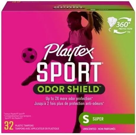 Playtex Sport Odor Shield Tampon, Super Absorbency 32 count Unscented