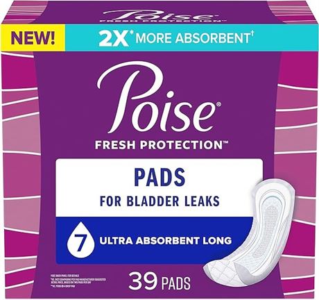 Poise Incontinence Pads,  7 Drop, Ultra Absorbency, Long Length, 28 Count