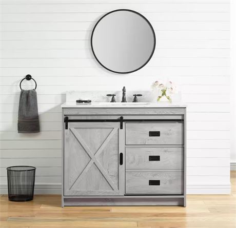 Rafter 42 in. W x 22 in. D Bath Vanity in White Wash with Carrara White Engineer