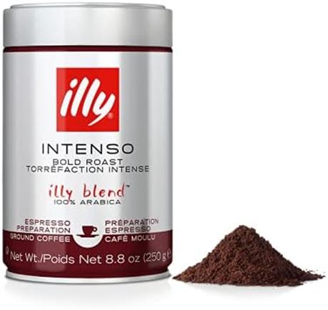 250g, illy Intenso Ground Espresso Coffee, Dark Roast, Intense