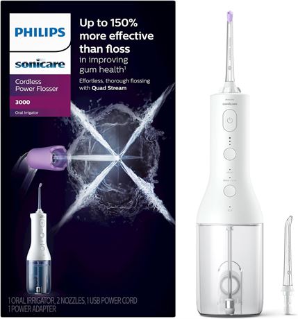Philips Sonicare Power Flosser 3000 Cordless, Oral Irrigator, White HX3826/21