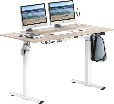 SHW 55-Inch Large Electric Height Adjustable Standing Desk, 140 x 71 cm, Maple