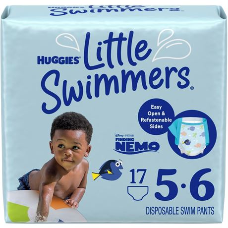 HUGGIES Little Swimmers Disposable Swim Diapers, Size 5-6 (32+ lbs), 17 Ct