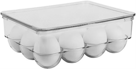 Home Basics Dozen Egg Section Carrier Bin, Clear Plastic Stackable Tray Holder