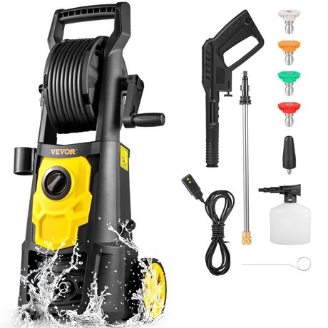 VEVOR Electric Pressure Washer, 2000 PSI, Max. 1.65 GPM Power Washer w/ 30 ft Ho