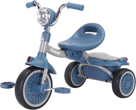 UBRAVOO Baby Tricycle, Foldable Toddler Trike with Pedals, Cool Lights, Blue