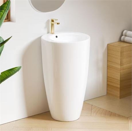 Gibbous Vitreous China 33 in. Circular Pedestal Sink with Faucet Hole