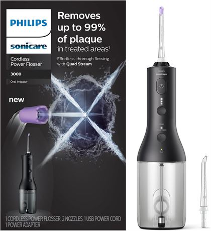 Philips Sonicare Power Flosser 3000 Cordless, Oral Irrigator, Black HX3806/23