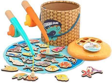 TOP BRIGHT Magnetic Fishing Game for Kids with 2 Fishing Rods, 26 Ocean Animals