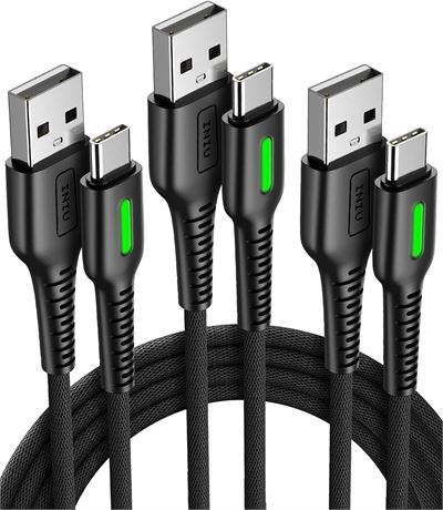3 Pack 1.6+6.6+6.6ft INIU USB C Cable  Fast Charging Nylon Braided USB A to C