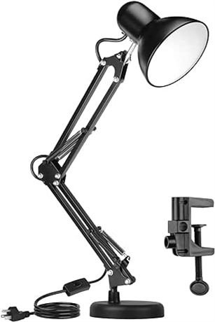 AmeriTop Metal Desk Lamp, Black, Adjustable Arm, 18" Extension, UL-Listed