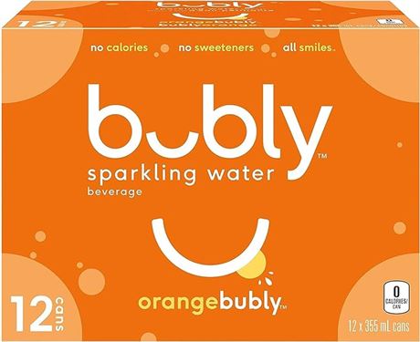 bubly Sparkling Water orangebubly, 355 mL Cans, 12 Pack